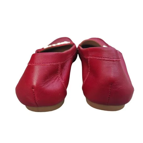Red Leather Slip On loafers sz 9