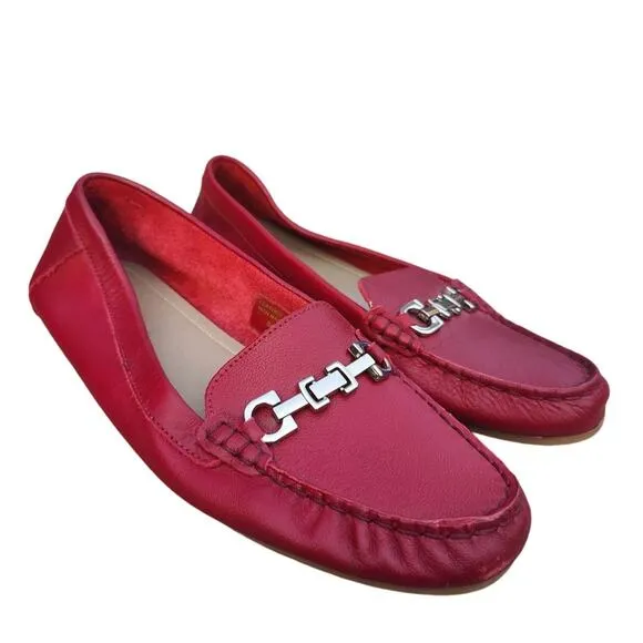 Red Leather Slip On loafers sz 9