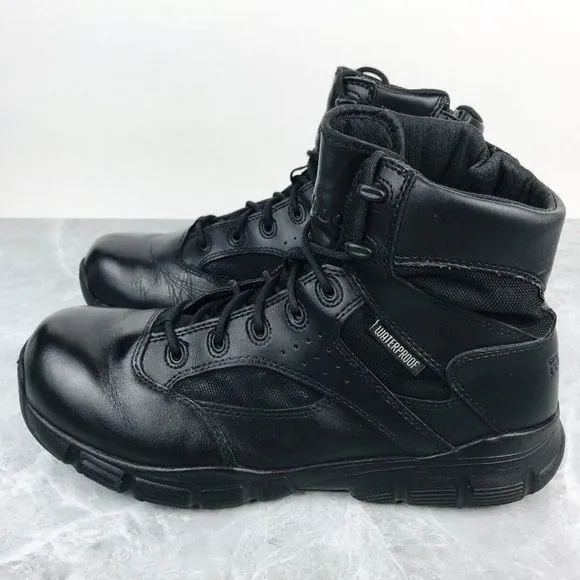 Reebok Combat Mens Size 9 Boots Black Leather Zip Waterproof Boots ASTM F2892-11