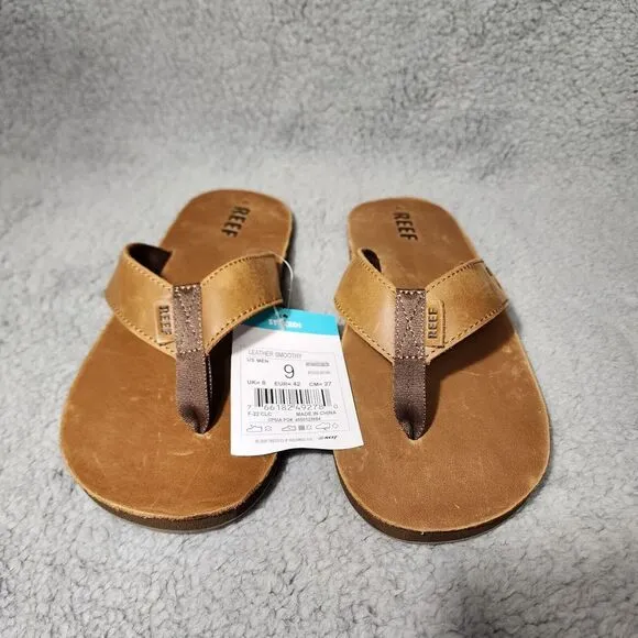 Reef‎ Mens Leather Smoothy Bronze Brown Flip Flop Sandals Size 9 NWT