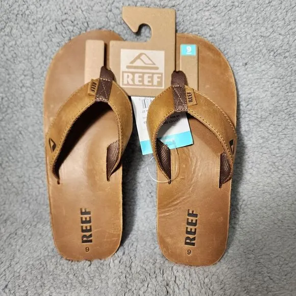 Reef‎ Mens Leather Smoothy Bronze Brown Flip Flop Sandals Size 9 NWT