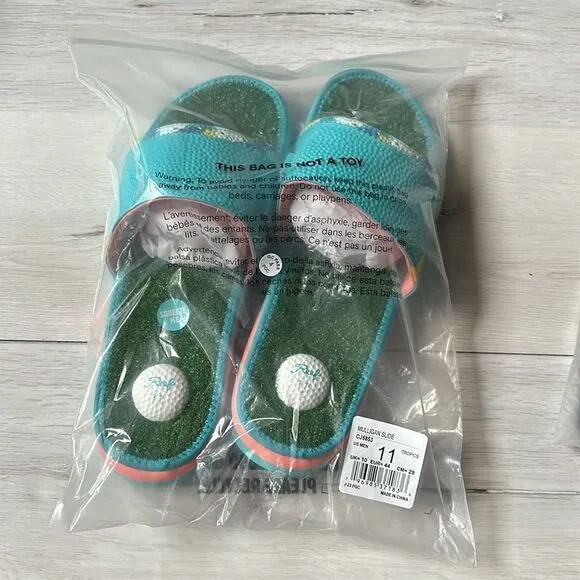 REEF Mulligan Golf Slides Blue/Green Men’s size 11 NWT in packaging