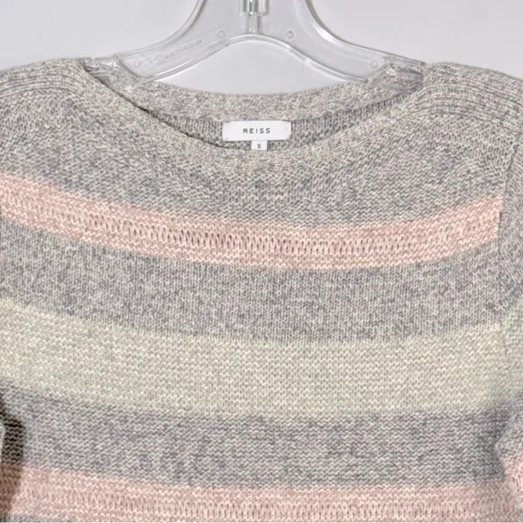REISS Tamsin Multi Striped Jumper S Cotton Knit Boatneck Sweater Classic Preppy
