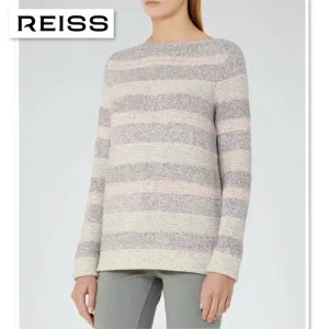 REISS Tamsin Multi Striped Jumper S Cotton Knit Boatneck Sweater Classic Preppy