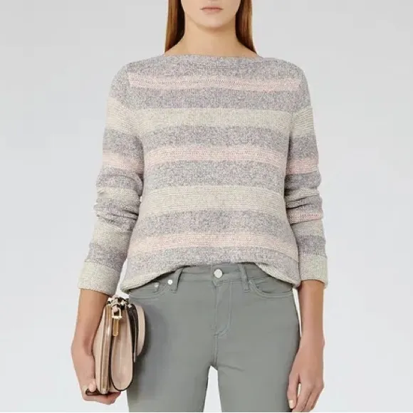 REISS Tamsin Multi Striped Jumper S Cotton Knit Boatneck Sweater Classic Preppy