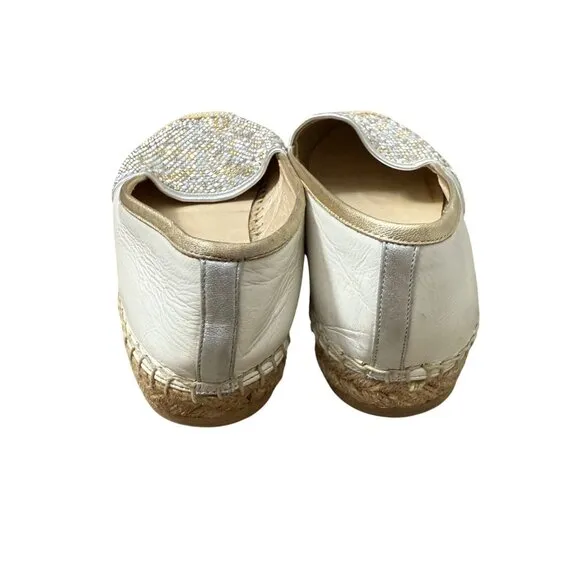 Rene Caovilla Swarovski Crystal Embellished White Leather Espadrille Flats 7