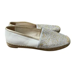 Rene Caovilla Swarovski Crystal Embellished White Leather Espadrille Flats 7