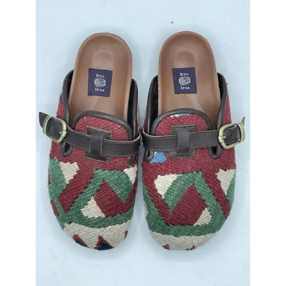 Res Ipsa Shoes Womens 9 Aztec Wool Kilim Designer Loafer Handwoven Clogs $245.00