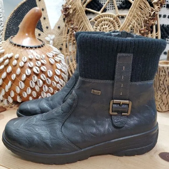Rieker TEX Massa Women 10.5-11/41 Ankle Boot Leather Black Fur Lined Wool Cuff