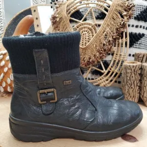 Rieker TEX Massa Women 10.5-11/41 Ankle Boot Leather Black Fur Lined Wool Cuff