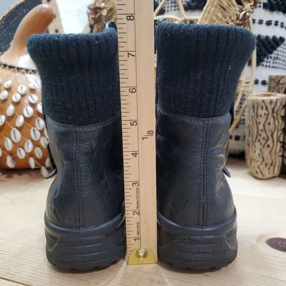 Rieker TEX Massa Women 10.5-11/41 Ankle Boot Leather Black Fur Lined Wool Cuff