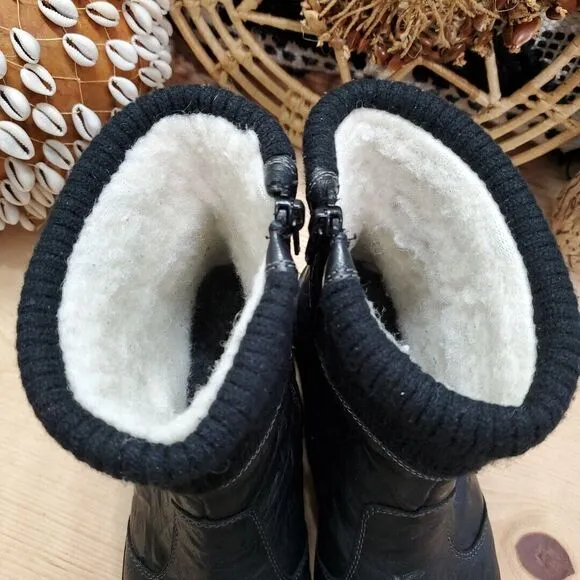 Rieker TEX Massa Women 10.5-11/41 Ankle Boot Leather Black Fur Lined Wool Cuff