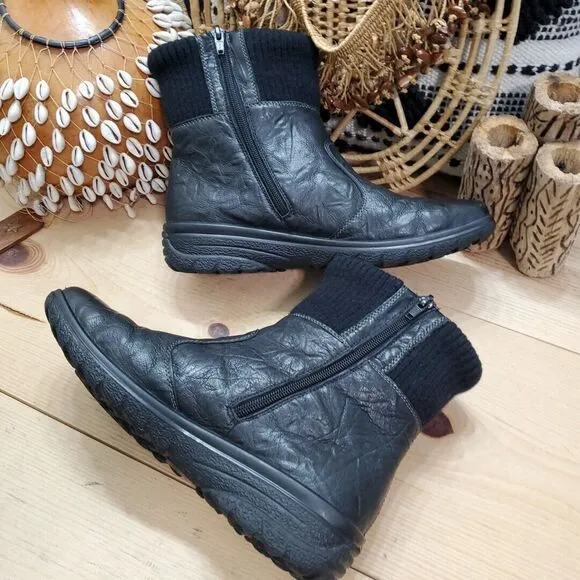 Rieker TEX Massa Women 10.5-11/41 Ankle Boot Leather Black Fur Lined Wool Cuff