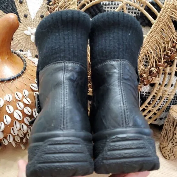 Rieker TEX Massa Women 10.5-11/41 Ankle Boot Leather Black Fur Lined Wool Cuff