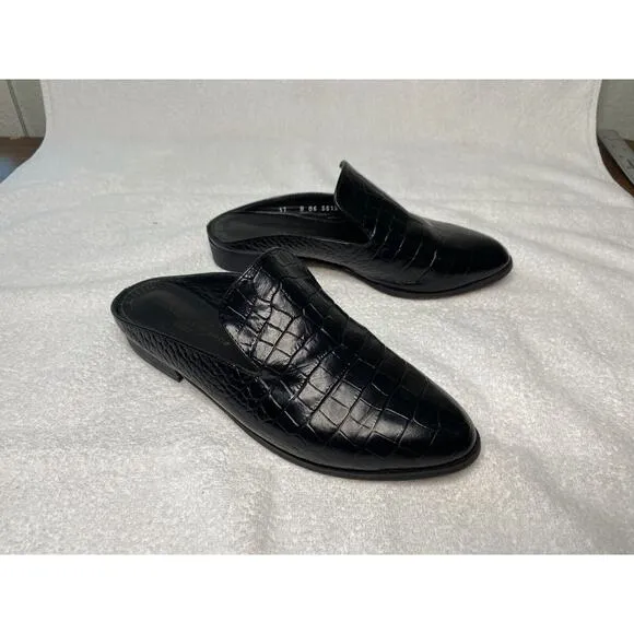 Robert Clergerie Alice Croc Embossed Mules Flats Leather Women's 6.5 Paris