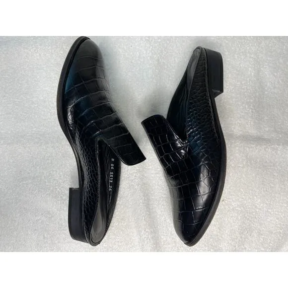 Robert Clergerie Alice Croc Embossed Mules Flats Leather Women's 6.5 Paris