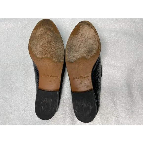 Robert Clergerie Alice Croc Embossed Mules Flats Leather Women's 6.5 Paris