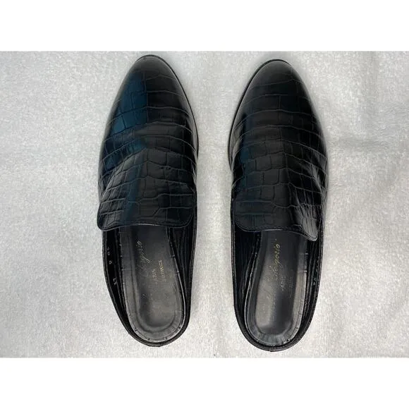 Robert Clergerie Alice Croc Embossed Mules Flats Leather Women's 6.5 Paris