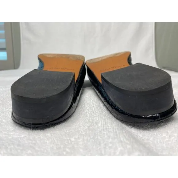 Robert Clergerie Alice Croc Embossed Mules Flats Leather Women's 6.5 Paris