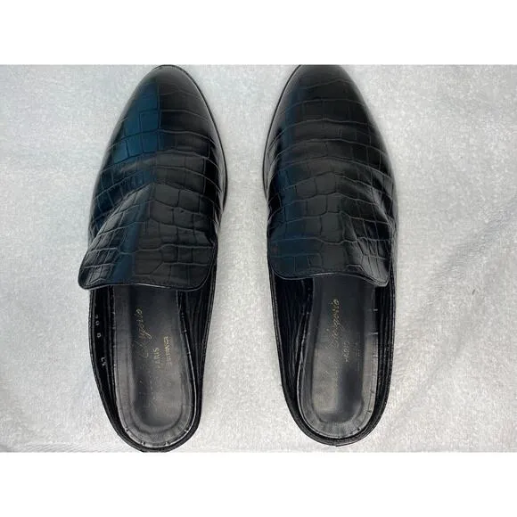 Robert Clergerie Alice Croc Embossed Mules Flats Leather Women's 6.5 Paris