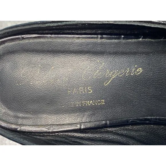 Robert Clergerie Alice Croc Embossed Mules Flats Leather Women's 6.5 Paris