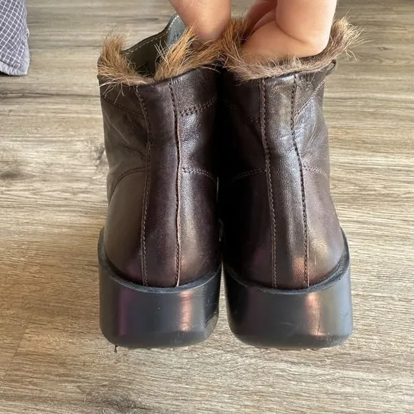 Robert Clergerie Brown Leather Lace Up Boots  Women’s Size 7.5 Fur Lined France