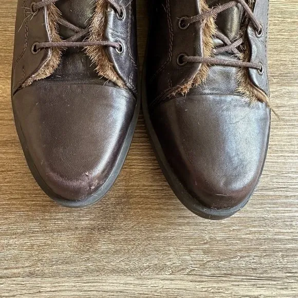 Robert Clergerie Brown Leather Lace Up Boots  Women’s Size 7.5 Fur Lined France
