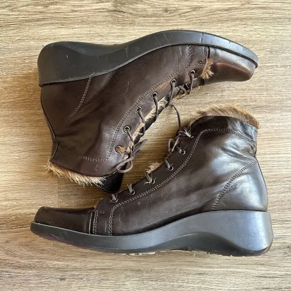 Robert Clergerie Brown Leather Lace Up Boots  Women’s Size 7.5 Fur Lined France
