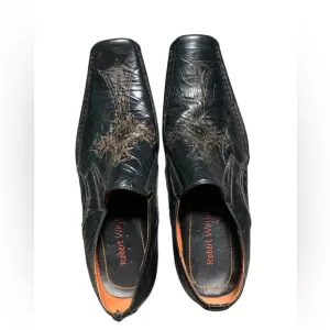 Robert Wayne ☠️ Rome Black‎ Cross Leather Loafers