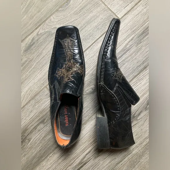 Robert Wayne ☠️ Rome Black‎ Cross Leather Loafers