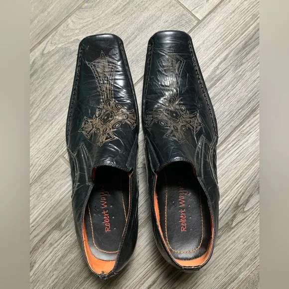 Robert Wayne ☠️ Rome Black‎ Cross Leather Loafers