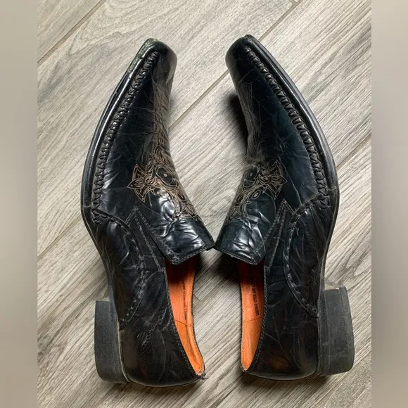 Robert Wayne ☠️ Rome Black‎ Cross Leather Loafers