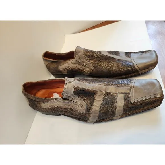 Robert Wayne Slip On Shoes Men's Size 13 Black Brown Vintage Loafers Square Toe