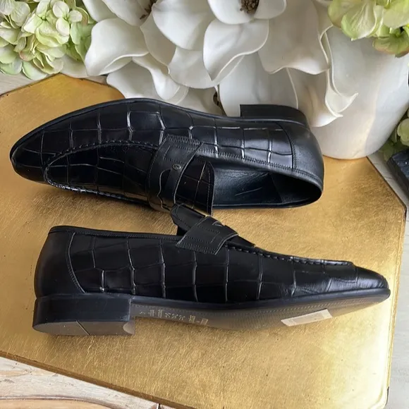Roberto Serpentini Croc-Embossed Black Leather Loafers | Hardly Worn Onc…