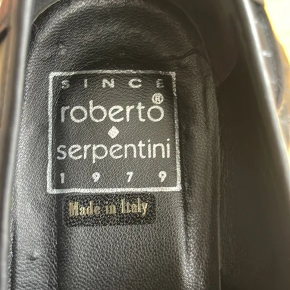 Roberto Serpentini Croc-Embossed Black Leather Loafers | Hardly Worn Onc…