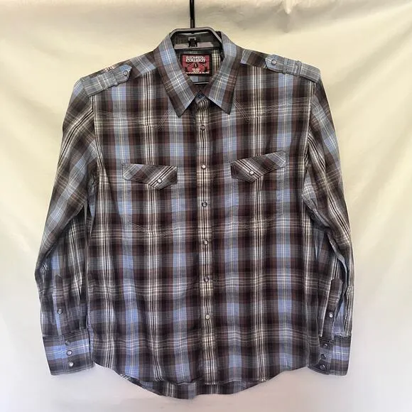 ROCK &amp; ROLL COWBOY Pearl Snap Mens Shirt Large Embroidered Cross Wings Western