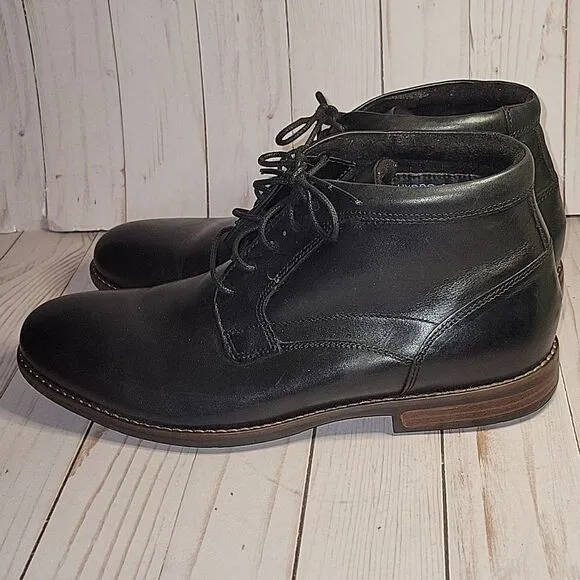 Rockport Mens Dustyn Chukka Boots Black Leather Dress Shoe Waterproof 9