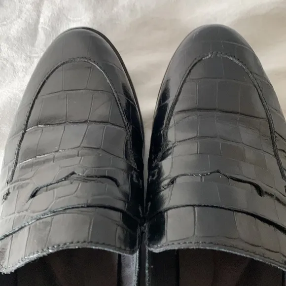 Rockport Womens Perpetua Penny Loafers Faux Croc Black