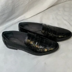 Rockport Womens Perpetua Penny Loafers Faux Croc Black