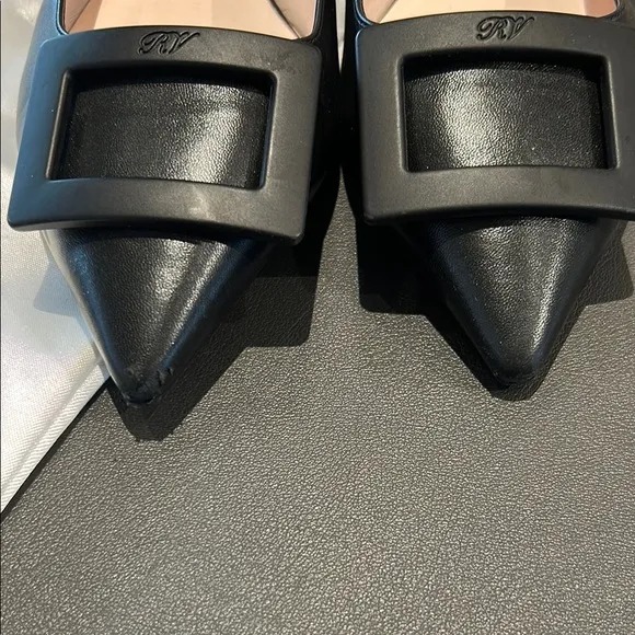 Roger Vivier Black Flats with Signature Buckle
