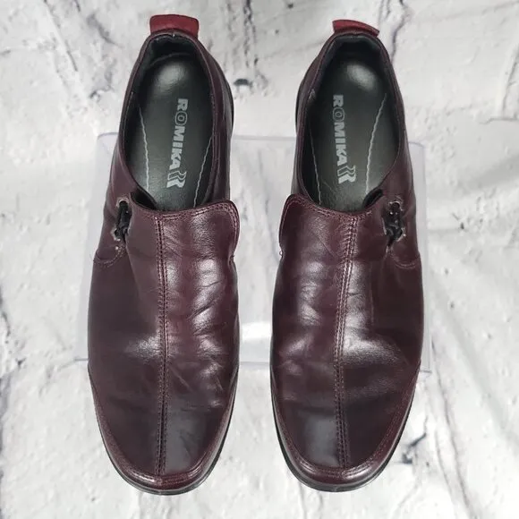 ROMIKA Burgundy Womens Sz 8-8.5 Leather Slip On Loafers Academic Casual Comfort