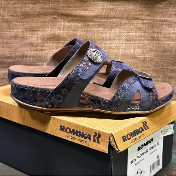 Romika Fidschi 22 Flower Floral Kombi Sandals Slides Size US 7 7.5 EU 38 NWT