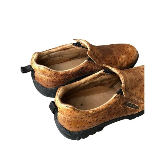 Roper Mens 12 Cotter Ostrich Sport Slip On Casual Shoes Loafers Tan Leather