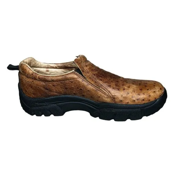 Roper Mens 12 Cotter Ostrich Sport Slip On Casual Shoes Loafers Tan Leather