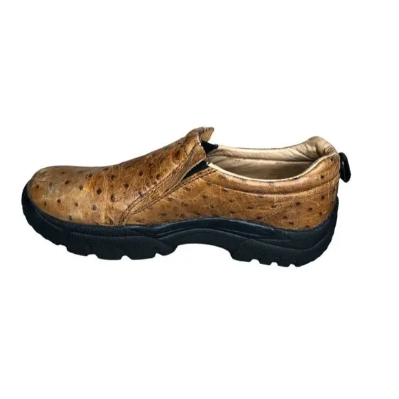 Roper Mens 12 Cotter Ostrich Sport Slip On Casual Shoes Loafers Tan Leather