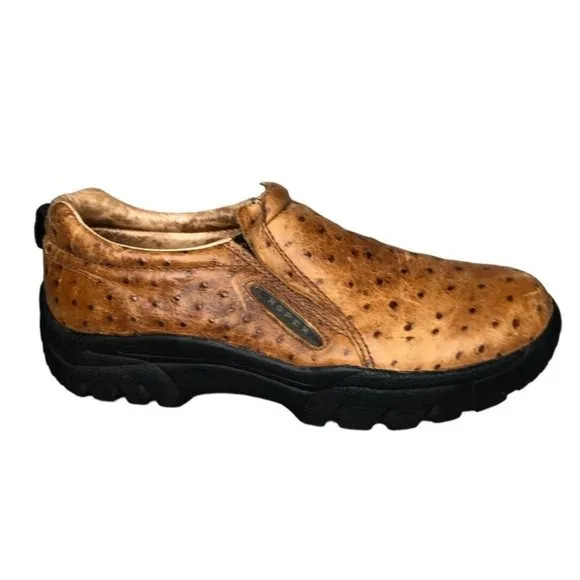 Roper Mens 12 Cotter Ostrich Sport Slip On Casual Shoes Loafers Tan Leather