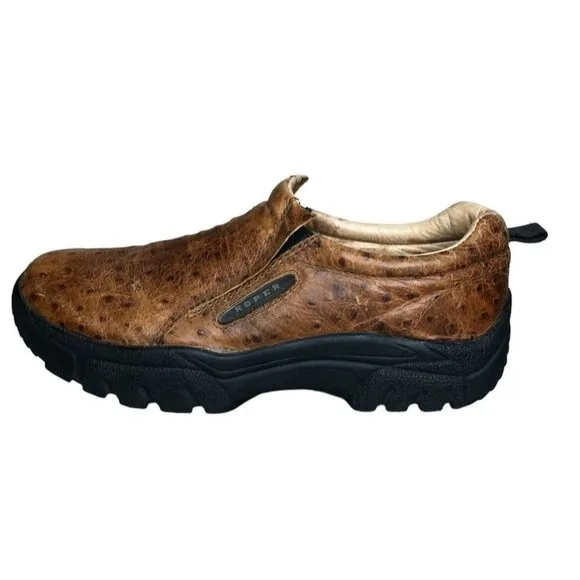 Roper Mens 12 Cotter Ostrich Sport Slip On Casual Shoes Loafers Tan Leather