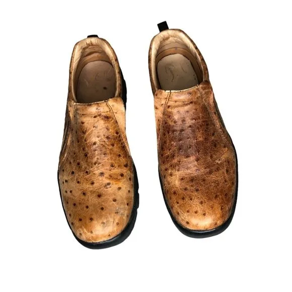 Roper Mens 12 Cotter Ostrich Sport Slip On Casual Shoes Loafers Tan Leather