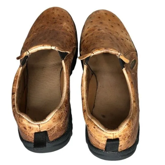 Roper Mens 12 Cotter Ostrich Sport Slip On Casual Shoes Loafers Tan Leather