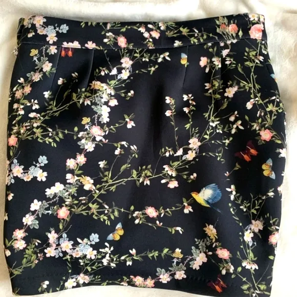 Roseanna of Paris Black Floral Ruched Micro Mini Skirt